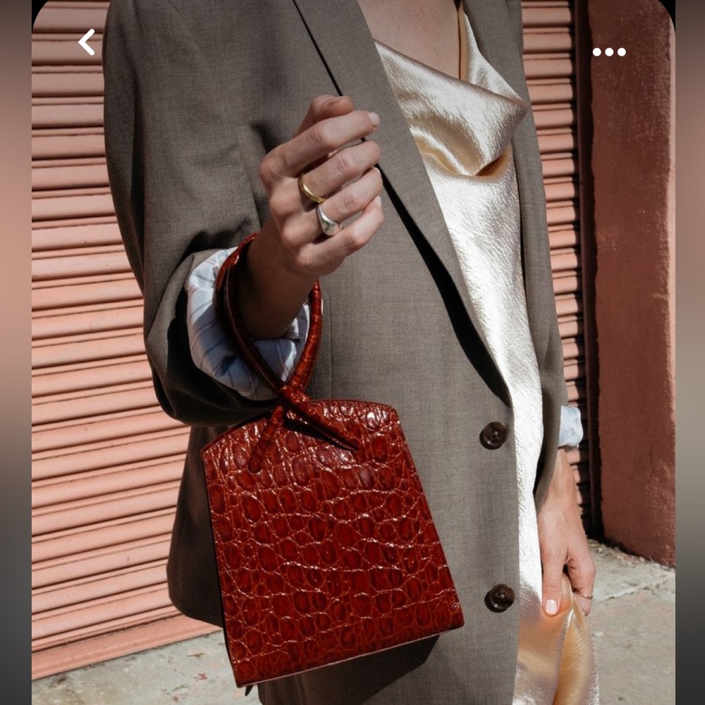 LITTLE LIFFNER red- reddish brown Twisted Croc-Embossed Leather Wristlet